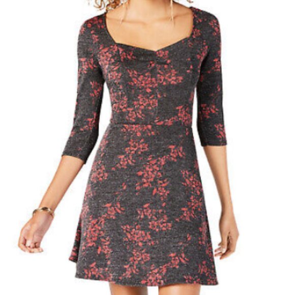 BE BOP Juniors' Metallic Fit & Flare Dress Black/Red XL - Picture 1 of 2